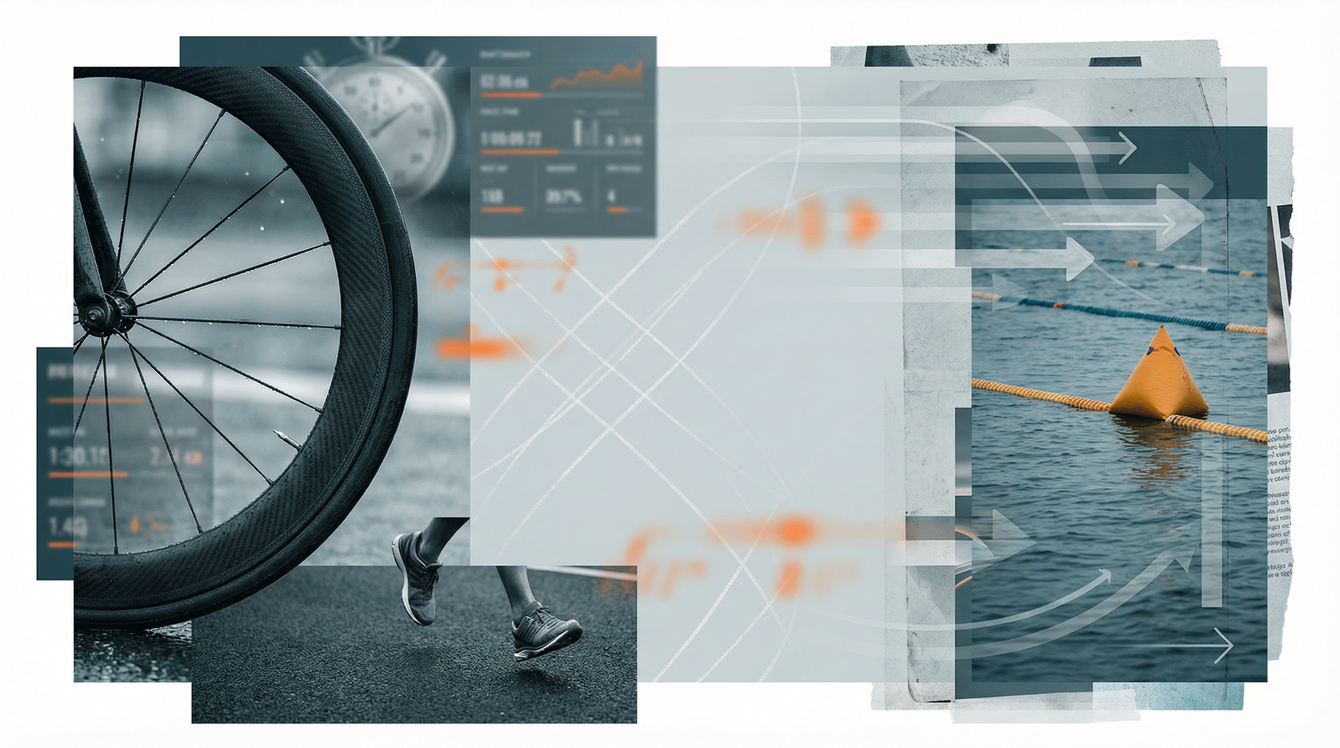 Abstrakt redaktionel visualisering af triatlonnyheder og dataflow